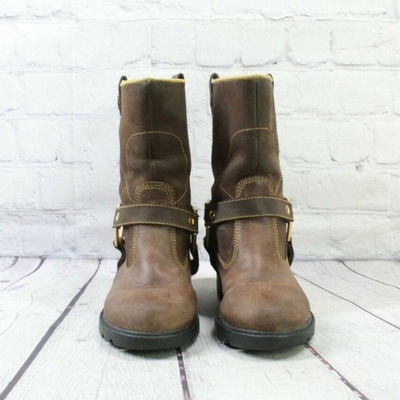 Timberland Brown Leather Pull On Mid Calf Harness Boots Size 13 - Picture 4 of 9